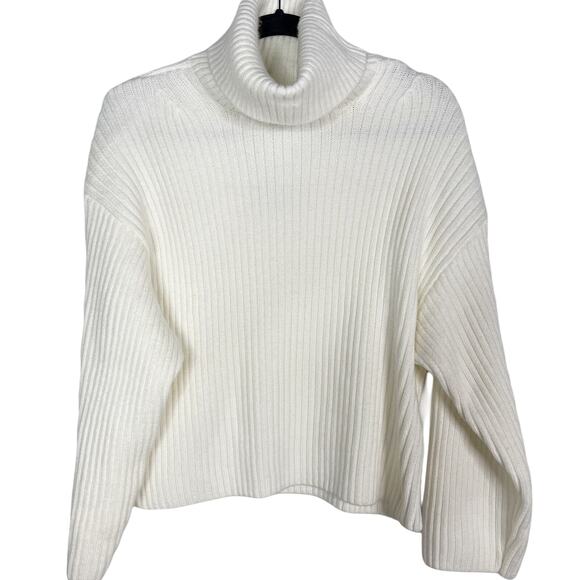 New H&M Womens XSmall XS Cream Chunky Rib Knit Turtleneck Sweater Cozy Wool - Picture 1 of 11